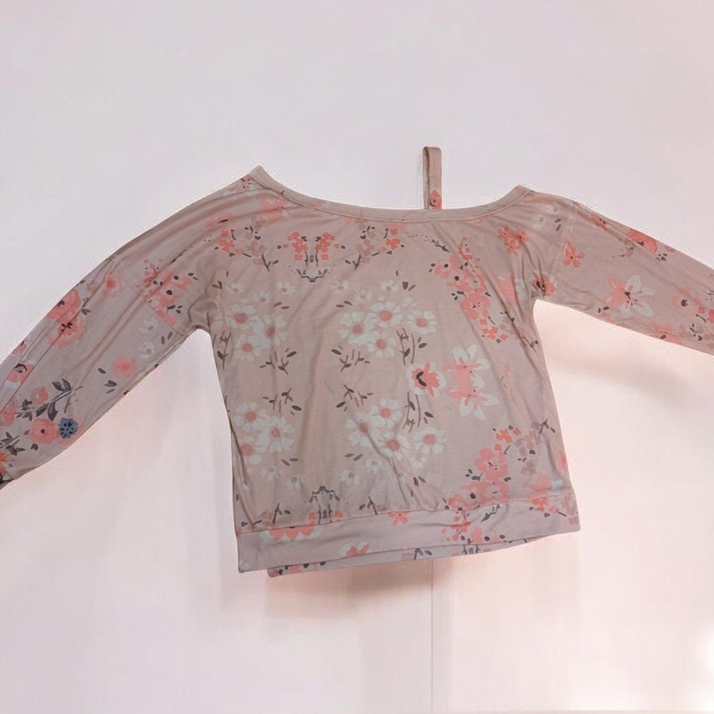 Floral Cold Shoulder Long Sleeve Top - Blush Pink